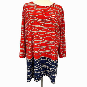 BonWorth Top Women's XL Vintage‎ Rope Print Nautical Tunic Coastal Sailor Preppy